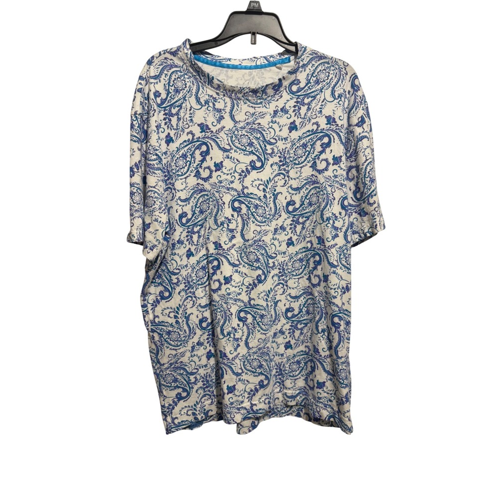 Robert Graham Paisley T-Shirt Womens Small White Blue Purple Cotton Short Sleeve